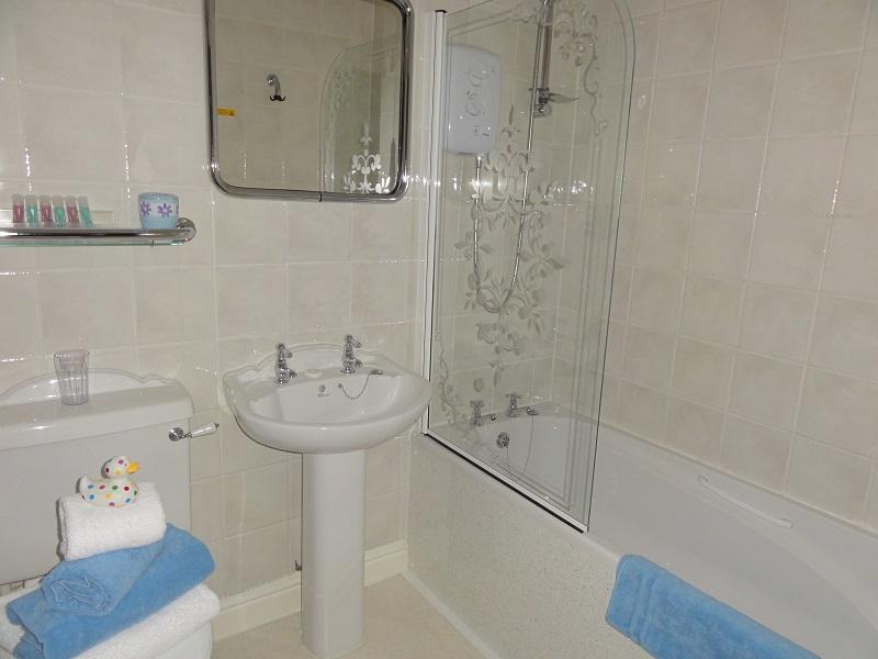 Illuminated mirror with built in shaver point. Heated towel rail.